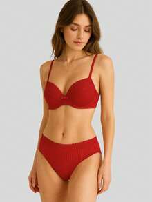 Conjunto Lingerie Sutiã com Bojo e Calcinha com Tecido em Ribana de Poliamida Mayara. - Vermelho - Visão 3