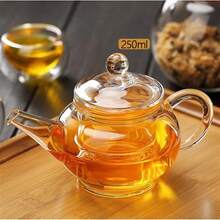 1 Juego de tetera de vidrio borosilicato reforzado para té de flores, tetera de vidrio resistente a altas temperaturas con filtro, juego de té Kung Fu
