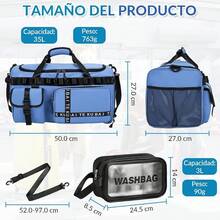 Lukovee Maleta Deportiva Hombre Impermeable, Mochila Gym Gran Capacidad, Mochila Deportiva para Hombre y Mujer, Bolsa de Viaje con Compartimento para Zapatos/Neceser/Separación Húmedo y Seco - B-Azul - Ver 8