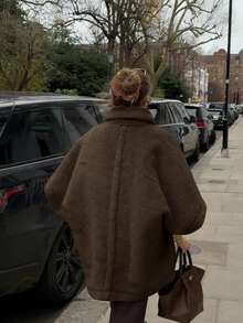 Chaqueta tipo poncho de mujer elegante y casual para uso diario y en casa, de unicolor, de forro polar suave con bolsillos y cremallera