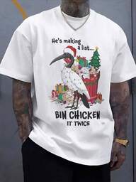 Festive Bin Chicken Christmas TShirt For Men, Humorous Holiday Graphic Tee Featuring A Bird Wearing A Santa Hat, Unique Xmas Gift Idea, Comfortable And Stylish Top.