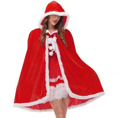 圣诞红斗篷，圣诞老人斗篷，圣诞长款和短款连帽衫，圣诞披风长袍，女士圣诞天鹅绒服装，圣诞角色扮演服装，圣诞红服装