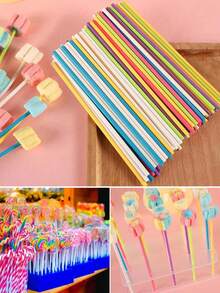 50/100pcs White Paper Lollipop Sticks, Colorful Cake Pop Sticks, DIY Baking Cake Kitchen Tools, Suitable For Candy, Chocolate, Cookies - Multicolor - View 6