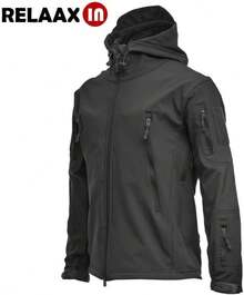Chamarra Táctica Militar con Capucha para Hombre Chamarra Impermeable Deportiva Montaña de Forro Polar Chamarra Softshell para Camping Senderismo - Negro - Ver 4