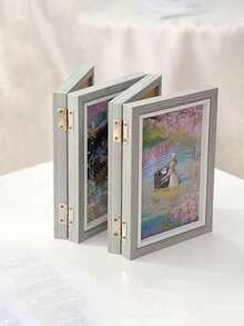 1 件创意三折木质相框，简约双面折叠相框支架，毕业、生日礼物，6 英寸 - 灰色 - 查看 1