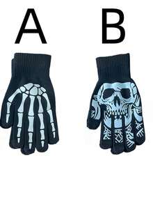Skeleton Gloves Are Suitable For Halloween Role-Playing Parties And Daily Wear. They Are Ideal For Children's Winter Warmth, Luminous Halloween Costumes, Expression Accessories, Double Luminous Full-Finger Skeleton Gloves