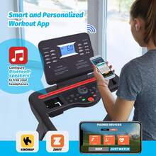 Cinta de correr plegable, máquina de cardio con inclinación automática y monitorización de frecuencia cardíaca, potente motor silencioso de 3.5 HP, velocidad máxima de 14 km/h, banda de carrera de 48 x 18 Pulgada , diseño compacto - Tipo de Enchufe A USA (110-127V) - Ver 7