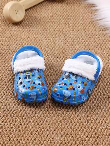 1 Pair Halloween Ghost Print Boys Comfortable Fashion Versatile Thermal Lined Warm Clogs - Royal Blue - View 4