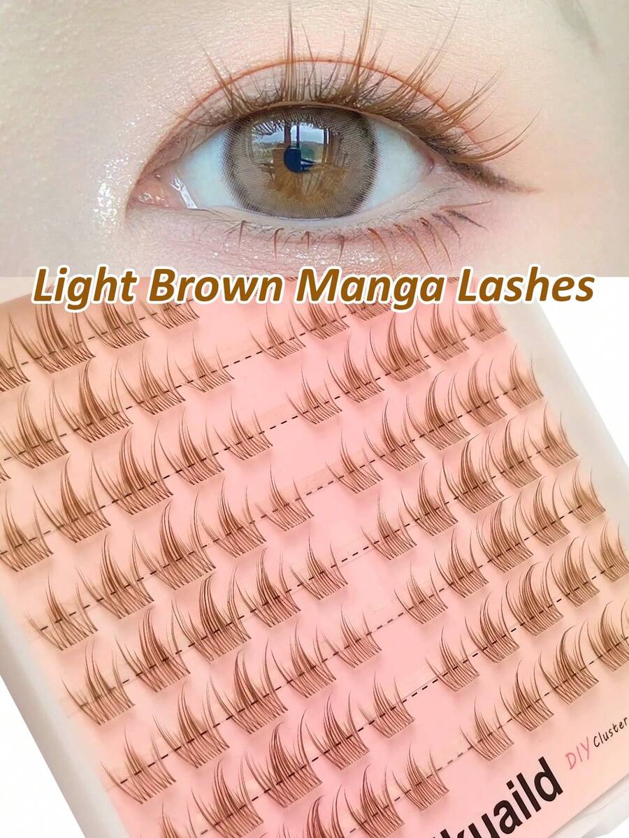 Rikuaild 80pcs Brown Cartoon False Eyelashes, Natural & Soft, Large Capacity, Brown Cluster False Eyelashes, Pointed Cartoon Eyelashes, Anime Makeup False Lashes - C - Xem 1