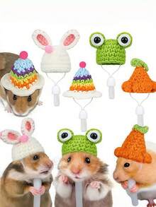 小型宠物针织帽，仓鼠专用小帽子，宠物仓鼠服装帽子，圣诞草帽可调节泰迪仓鼠头饰，泰迪仓鼠服装鹦鹉头饰，玄凤鹦鹉，豚鼠配饰