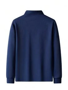 Camicia polo casual da uomo a maniche lunghe, vestibilità morbida, leggera, casual business, tinta unita, stile semplice campus