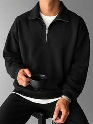 Neue Herren einfarbige, schlichte und vielseitige Halb-Reißverschluss Kapuzenpullover, modischer Herbst- und Winter-Kragen-Lässig-Kapuzenpullover, locker geschnittener Sweatshirt