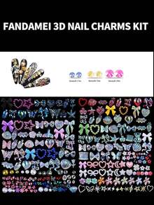 5000件3D美甲装饰套装，24格收纳盒，包含各种平面美甲配件 - 彩色花朵、蝴蝶结、珍珠和水钻组合，DIY美甲装饰（含美甲工具）美甲用品 - 彩色 - 查看 8