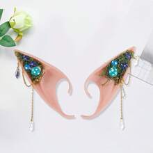 Halloween Cosplay Elf Ears Mushroom Flower Crystal Design Fairy Ear Accessories For Women Party Costume - Màu xanh lam - Xem 4