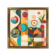 1pc 2D Flat Wooden Wall Decoration 8x8 Inch, Abstract Geometric Pattern, Colorful Dots, Modern Art Style, Gift For Bedroom Living Room Corridor Wall Art, Room Decoration, Framed - Multicolor - View 1