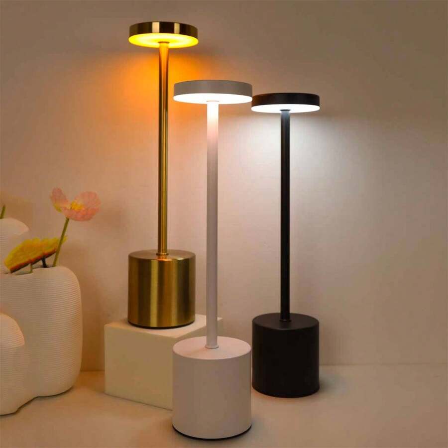 1 Đèn bàn LED cảm ứng tiện lợi có thể sạc lại, sạc USB, có thể điều chỉnh độ sáng 3 màu, thích hợp cho phòng ngủ, văn phòng, phòng ăn, sân trong, trang trí phòng khách, đèn ngủ, tuyệt vời cho quà tặng sinh nhật, lễ tạ ơn, Halloween, Giáng sinh - Ba màu ánh sáng - Xem 1
