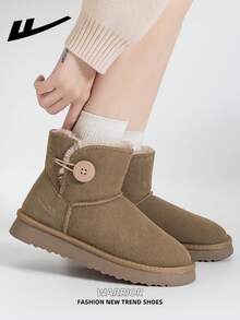 WARRIOR 1 Paar Damen Lässig Outdoor Flache Schneestiefel, warm, leicht, Slip-On, geeignet für den Arbeitsweg, modische & bequeme Damen Schneestiefel mit dicken Sohlen, Straßen-Stil Basis Schneestiefel mit weichen Sohlen