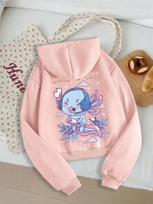 女童可爱卡通游戏动物人物印花连帽衫女童童趣长袖连帽卫衣秋冬学生青少年女童服装 - 粉色 - 查看 3