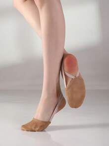 Suede Half-Toed Shoes, Half-Soled Dance Shoes, Cheerleading Rhythmic Gymnastics Shoes, Socks Ballet Shoes, Rotating Shoes,Silicone Non-Slip Elastic Band, - Brown - View 1