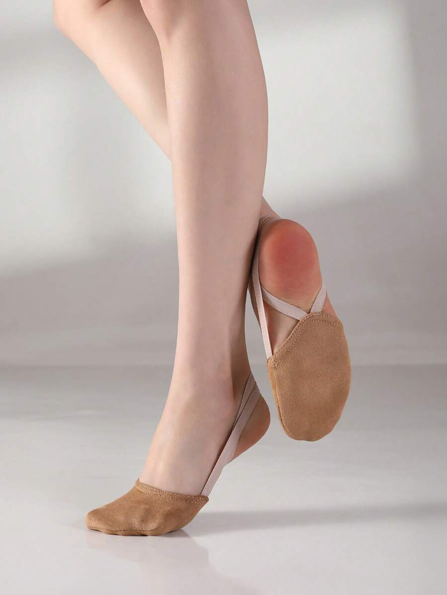 Suede Half-Toed Shoes, Half-Soled Dance Shoes, Cheerleading Rhythmic Gymnastics Shoes, Socks Ballet Shoes, Rotating Shoes,Silicone Non-Slip Elastic Band, - Brown - View 1