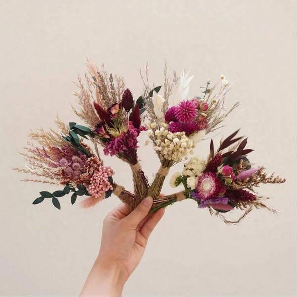 Mini buquê de flores secas, 1/2/3/4/6/8/10/12 peças, adequado para decoração de mesa, decoração de bolo de festa, lapela de padrinho, decoração de festa de casamento vintage estilo boêmio, presente para chá de panela