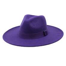 Adults Panama Hat With Ribbon Band Fashionable Wide Brim Felt Fedora Caps For Daily Life And Party - Màu tím - Xem 6