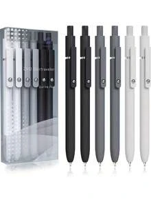 6/10/16 支简约中性笔，0.5 毫米细尖黑色墨水笔，适用于考试、绘画、书写，防水快干，适用于日记、护士、美学、学生和办公室使用（黑色、灰色、白色）