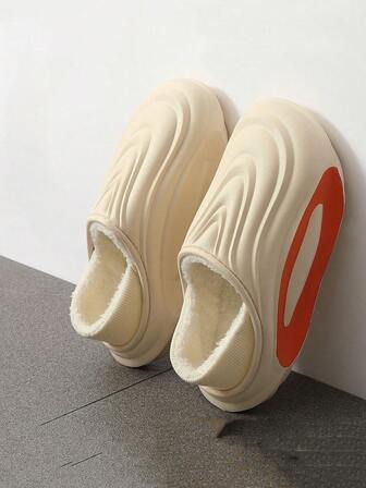 男士冬季户外休闲露背拖鞋，纯色时尚户外保暖内衬卧室拖鞋，情侣款