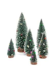 5pcs Mini Christmas Tree Decorations With Pearl Accents, DIY Holiday Party Decor - Multicolor - View 5