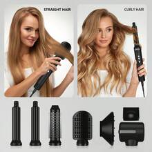 7-In-1 Multifunctional Black Hot Air Brush Set, Fast Hair Drying & Styling Tool With 3 Temperature/3 Speed Settings, Low Noise, Portable For Travel, Ideal Christmas Gift For Curling/Straightening/Hair Care - Xem 6