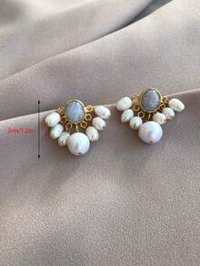 2 Pieces Of Baroque Pearl Turquoise Light Luxury Elegant Metal Multi-Color Women's Earrings, Suitable For Parties, Dances, Banquets, Parties, Daily Clothing Accessories - 彩色 - 查看 5