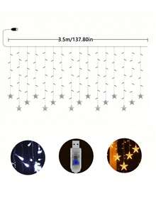 3.5米USB供电星形灯串 - 暖色调仙女灯，适合室内外使用，是圣诞节、婚礼、派对和节日装饰的完美之选 - 温暖的光芒，适用于花园、露台、酒店、餐厅装饰、卧室、圣诞装饰、活动照明、节日照明、星形灯、按钮控制灯、USB星形灯、圣诞LED帐篷灯、LED星形帐篷灯 - 暖光 - 查看 11