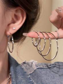 4pcs/Set Oversized Round Circle Hoop Earrings, Minimalist & Versatile European And American Style Earrings