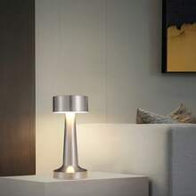 1pc Portable Metal LED Desk Lamp, Wireless Metal Table Lamp, 3-Color Touch Control Rechargeable Light, 3-Level Brightness Adjustable, Suitable For Room Decor, Bedside, Dining Room And More - Multicolor - View 2