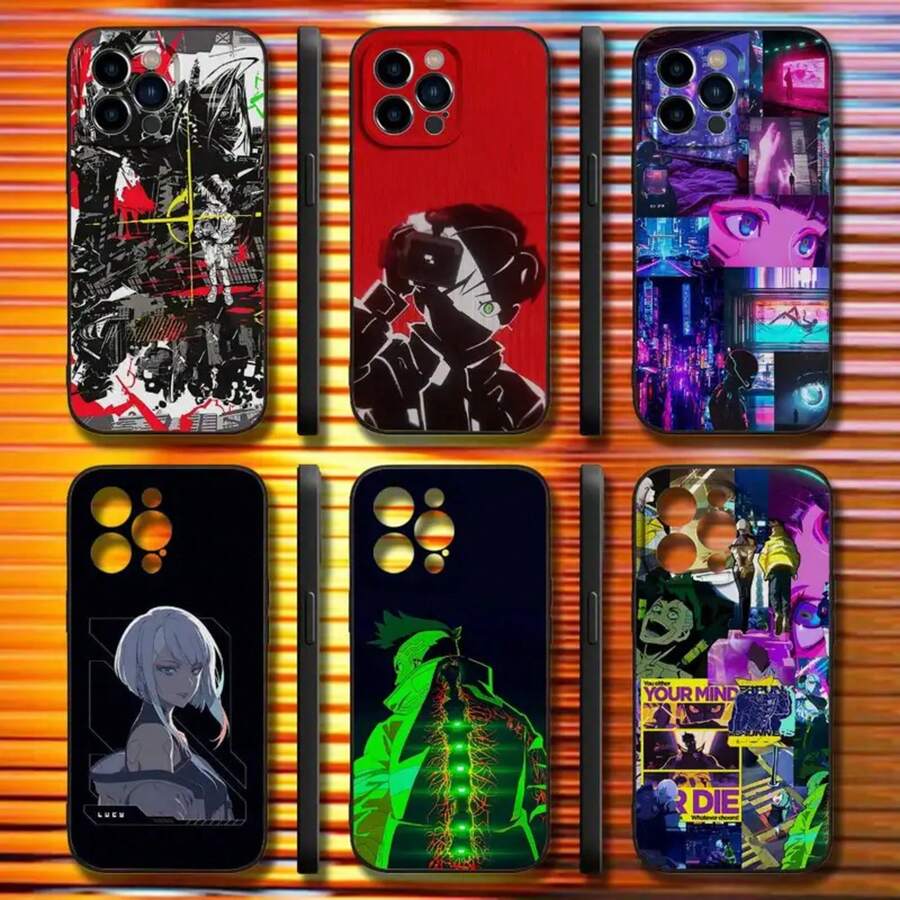 2 custodie per telefono C-Cyberpunk E-Edgerunners per iPhone 16, 15, 14, 13, 12, 11, Pro, Max, Plus, X, XS, SE4, E, Mini, custodia morbida nera - Z2 - Visualizzare 1