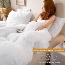Plush Shaggy Duvet Cover Set, Ultra Soft Fluffy Bedding Sets 3 Pieces (1 Fuzzy Comforter Cover + 2 Pillow Cases), Zipper Close (, Pink), Luxury Bedding - 白色 - 查看 3