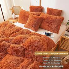 Plush Shaggy Duvet Cover Set, Ultra Soft Fluffy Bedding Sets 3 Pieces (1 Fuzzy Comforter Cover + 2 Pillow Cases), Zipper Close (, Pink), Luxury Bedding - Burnt Orange - 查看 3
