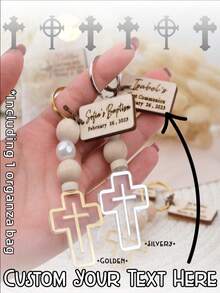 Personalized Baptism Cross Keychain Favors, Bulk Supply For Girls Boys First Communion Christening Bautizo Party Favors - Gold - View 3
