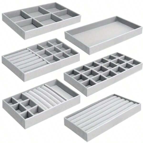 [Caja de almacenamiento de joyas de terciopelo] Bandejas de joyas apilables de terciopelo, organizador de cajón de joyas gris, adecuado para anillos, aretes, pulseras, collares, broches