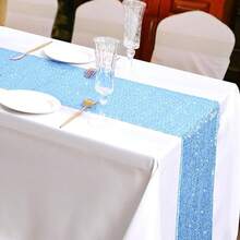 1pc Blue Sequin Table Runner 12" X 72", Suitable For Weddings, Holidays, Birthday Parties, Bridal Showers, Banquets, Events, Dessert Table Decor - Blue - View 9