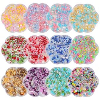 1 Box 3-10mm AB Flat Back Half Round Pearls, Lacquered Beads For Women Nail Art Decoration, Clothing Accessories, Christmas Gift