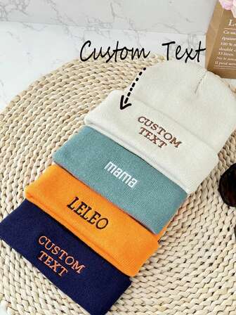 Personalisierte bestickte Beanie Wintermütze | Beanies für Frauen | Unisex Beanie Mütze | Benutzerdefiniertes Logo/Text Mützen | Warme Winterbeanies