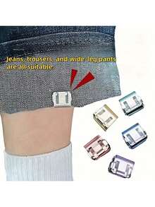 2/6/10Pcs Invisible Pants Leg Shortening Clips – No-Sew Hem Fixing Clips, Hidden Trouser Leg Closure Device, Anti-Slip Pants Hem Adjuster To Prevent Dragging, Seamless Pant Cuff Shortener For Jeans, Trousers, Tailored Clothing, Multiple Colors, Travel & Daily Essentials - Silver - View 2