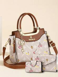 2件套新款奢华女士手提包，拼接多功能单肩包，设计师品牌格子托特包 - 彩色 - 查看 13