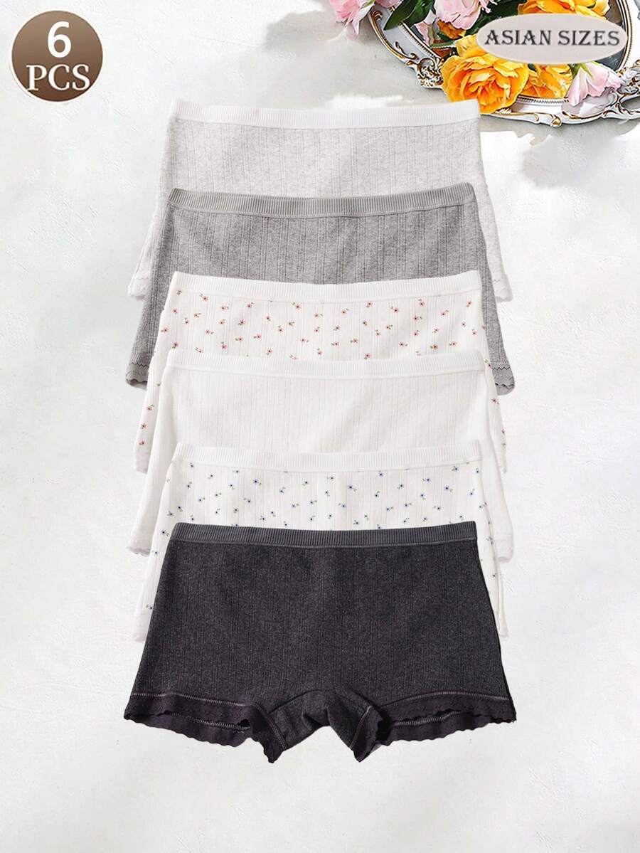 6-Piece Printed Cotton Women's Briefs, Comfortable, Seamless, Soft Women's Panties, Leggings, Safety Pants - Multicolor - View 1