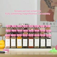 Spice Jars With Label 4oz Glass Spice Bottles With Shaker Lids Seasoning Containers With Funnel, Chalk Pen Cabinet Drawer Rack Black, 24 - Pink + 24 - View 4