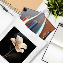 1pc 35*40cm(14*16 Inch) Modern Abstract Black And Golden Flower Shopping Bag, Reusable Printed Canvas Bag, Simple Polyester Fabrics Tote For Everyday Shopping - Color - View 5