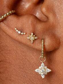 1 件 925 纯银星形不对称榄尖形心形平背软骨耳轮穿孔精美珠宝适合日常佩戴婚礼派对订婚周年纪念情人节 - 金色 - 查看 5