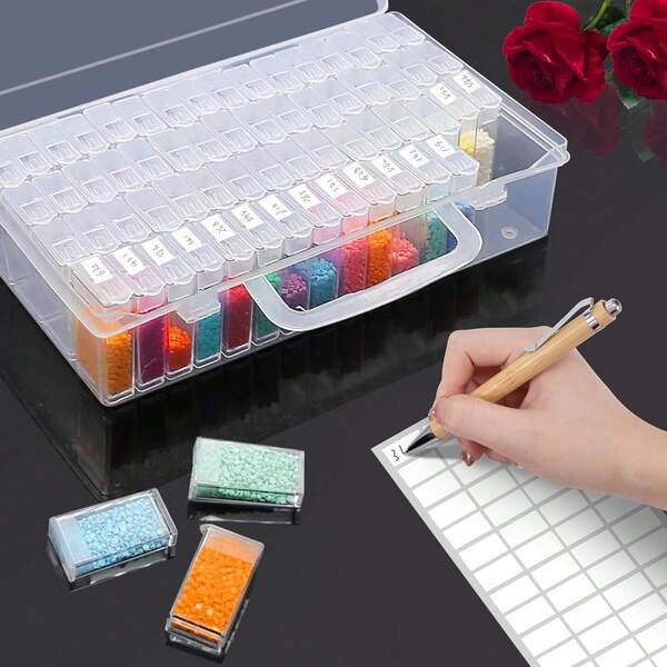 1 pieza Caja de almacenamiento de accesorios para pintura de diamantes de 42/72 ranuras, caja de kit de arte de pintura de diamantes 5D, caja de almacenamiento de suministros de joyería y arte de uñas, ligera y fácil de usar