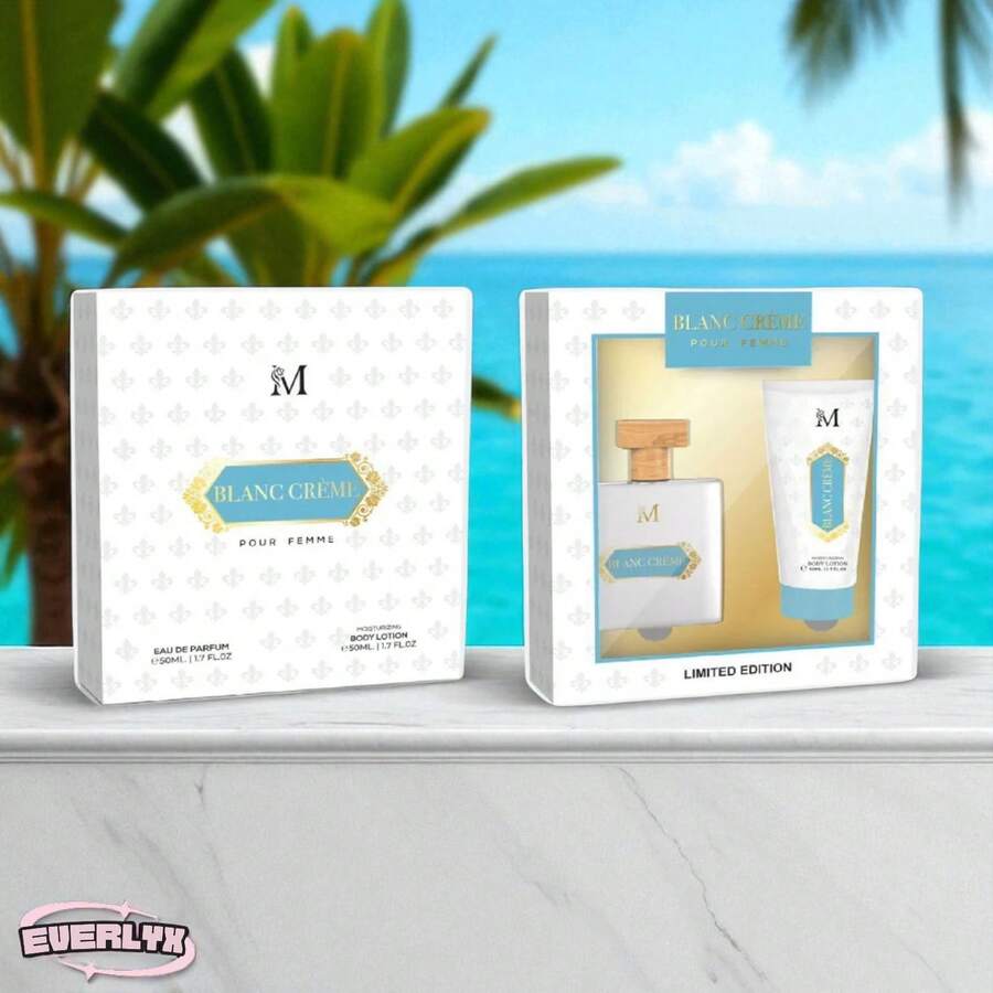 EverlyX Bộ nước hoa và sữa dưỡng thể Blanc Crème Pour Femme phiên bản giới hạn - Hương thơm nữ tính thanh lịch và tinh tế với hương kem - Bao gồm nước hoa Eau de Parfum 50ml và sữa dưỡng thể dưỡng ẩm - Thích hợp làm quà tặng - Giao hàng trong 24 giờ từ Tây Ban Nha - 50ml - Xem 1